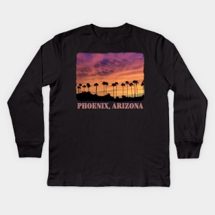 Phoenix, Arizona - Palm Trees, Sunset, scenic Kids Long Sleeve T-Shirt